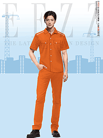 夏季橙色反光衣廠區男款工作服定制設計圖
