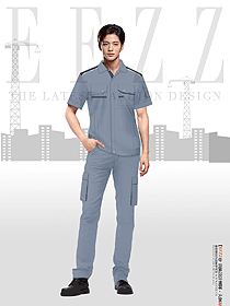 機場藍灰色維修員短袖工作服設計圖