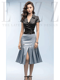 御姐氣質(zhì)簡約領(lǐng)收褶聳肩修身OL女裝