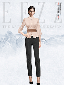 酒店餐飲中式服務(wù)員杏色制服設(shè)計圖