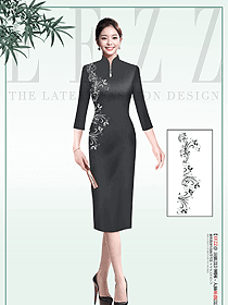 新中式黑色刺繡國風(fēng)旗袍民族服飾設(shè)計(jì)效果圖