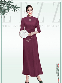 酒紅色禪意新中式茶藝師創(chuàng)新旗袍設(shè)計