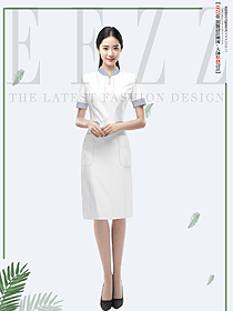 高端spa會所服務員白色立領技師裙制服設計圖