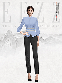 酒店中餐特色立領(lǐng)喇叭袖餐廳員工制服定制設(shè)計