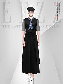黑色短袖長(zhǎng)裙時(shí)尚酒店餐飲工作服定制設(shè)計(jì)圖