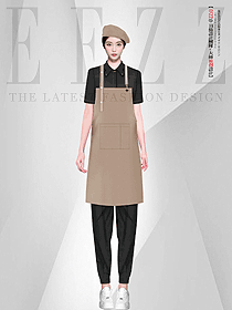酒店西餐服務生工作服咖啡色帆布圍裙定制設計圖