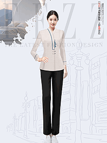 酒店原創制服-中式V領盤扣客服服務員工作服定制