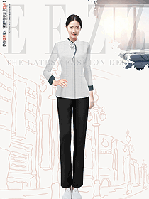 酒店賓館客房灰色褲裝款保潔服定制設計圖