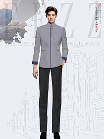 酒店賓館秋冬款客房服務生立領深灰色套裝制服定制