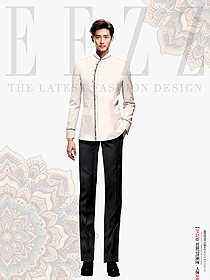 新中式酒店茶樓-男服務(wù)員工作服長袖套裝定制圖