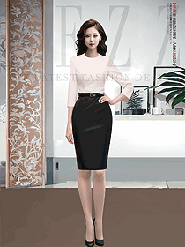 休閑會所大堂前臺接待服務員夏季圓領中袖制服定制設計圖