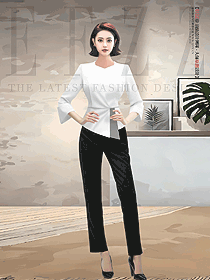 SPA會所白色V領女上衣服務員工作服定制設計圖