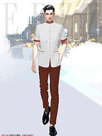 賓館大堂前廳短袖盤扣立領(lǐng)男服務(wù)員制服設(shè)計手繪圖