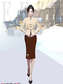 火鍋店中國(guó)風(fēng)收銀中袖盤扣女服務(wù)員制服手繪設(shè)計(jì)圖