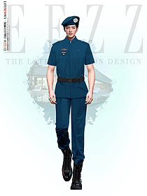 普藍(lán)色夏季短袖速干保安服制服套裝手繪設(shè)計(jì)圖