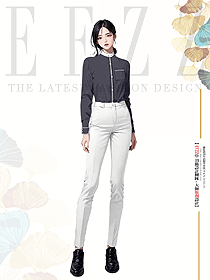 深灰色立領襯衫女長袖氣質修身辦公室職業裝手繪設計圖