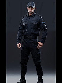 藏藍色多袋長袖保安服-春秋裝制服定制圖