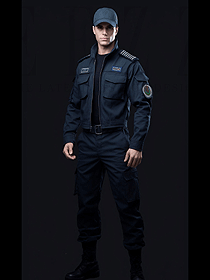  秋冬保安夾克套裝設計圖-斜紋作訓套裝上衣+褲子款方案