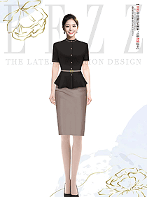 黑色立領(lǐng)襯衫短袖職業(yè)女裝辦公室夏季工作服