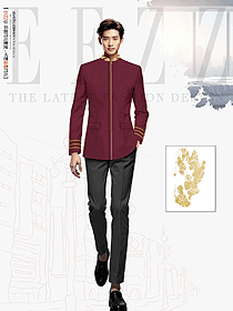 飯店門童迎賓男服務員立領長袖制服定制設計圖