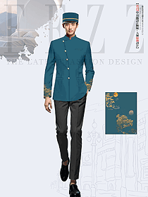五星級酒店門童禮賓部員工寶石藍色制服定制設計方案