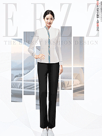 時尚淺灰色女客房服務員長款工作制服款式圖
