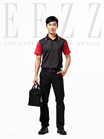 汽車修理廠翻領(lǐng)紅色撞色體恤工作服設(shè)計圖