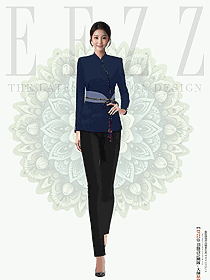 高端餐飲服務員工作服定制款偏襟盤口系腰帶款設計圖