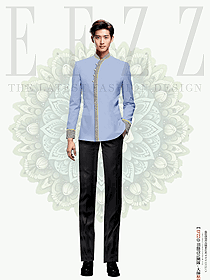 傳統酒店中餐廳男士立領服務員工作服長袖款設計圖