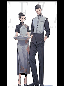長袖秋冬男女服務員中式酒店制服定制設計案例