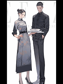 中式茶樓服務員立領工作服定制秋冬長袖設計案例