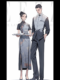 特色酒店中式餐廳服務員工作服復古旗袍款手繪圖