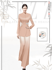 酒店中式餐廳迎賓長袖立領(lǐng)秋冬裝制服-腰部刺繡祥云圖案設(shè)計(jì)圖