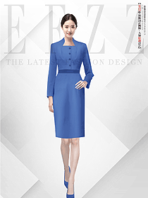 OL職場空姐范高端職業裝女款藍色夏裝連衣裙定制設計圖