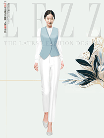 淺藍色V領西裝馬甲女職業正裝設計圖