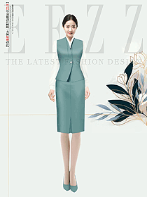 職業(yè)裝一粒扣馬甲墨綠色女士銀行正裝設(shè)計圖