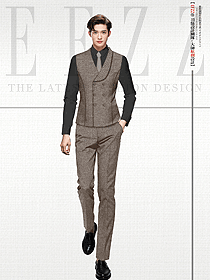 英倫馬甲男套裝修身雙排扣商務(wù)正裝馬夾設(shè)計圖