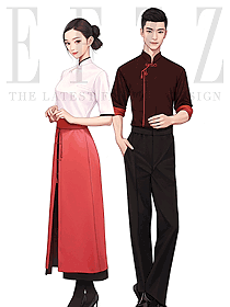 串串店火鍋店男女服務員中式制服套裝定制設計圖