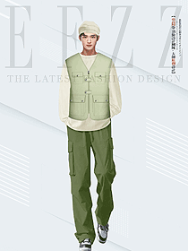 秋季奶茶咖啡店服務(wù)生長(zhǎng)袖襯衣多口袋馬夾制服定制款