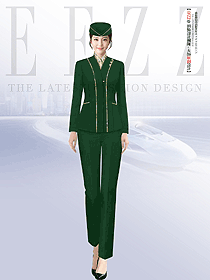 交通公交客運女司機(jī)綠色V領(lǐng)套裝工作服款式定做