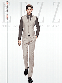 英倫紳士小V領工裝馬甲米灰色職業套裝設計圖