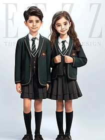 秋冬英倫貴族學校綠色西裝馬夾三件套服裝定制手繪圖
