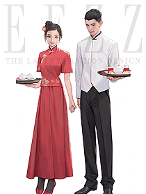  高檔酒店服務員工作服男女長袖餐飲中式制服