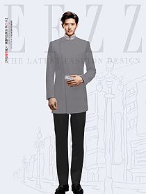 酒店門童迎賓服形象崗制服-灰色立領長款服裝定制