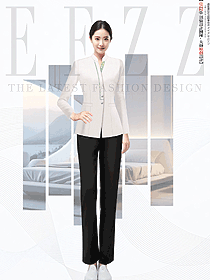 酒店客房保潔女款立領撞色制服設計圖