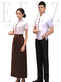 中式餐飲火鍋店酒樓特色男女服務(wù)員工制服圖片