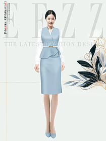 藍白色職場OL正裝馬夾辦公職業(yè)裝定制設計圖