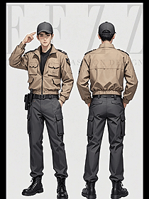 押運服拉鏈款咖色夾克秋執勤保安制服手繪圖
