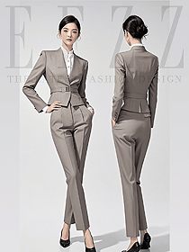 高級感女時尚氣質|收腰灰色OL職業裝秋季款設計