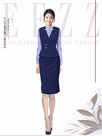 藍色系列女職業裝襯衫馬夾款套裝裙工作服